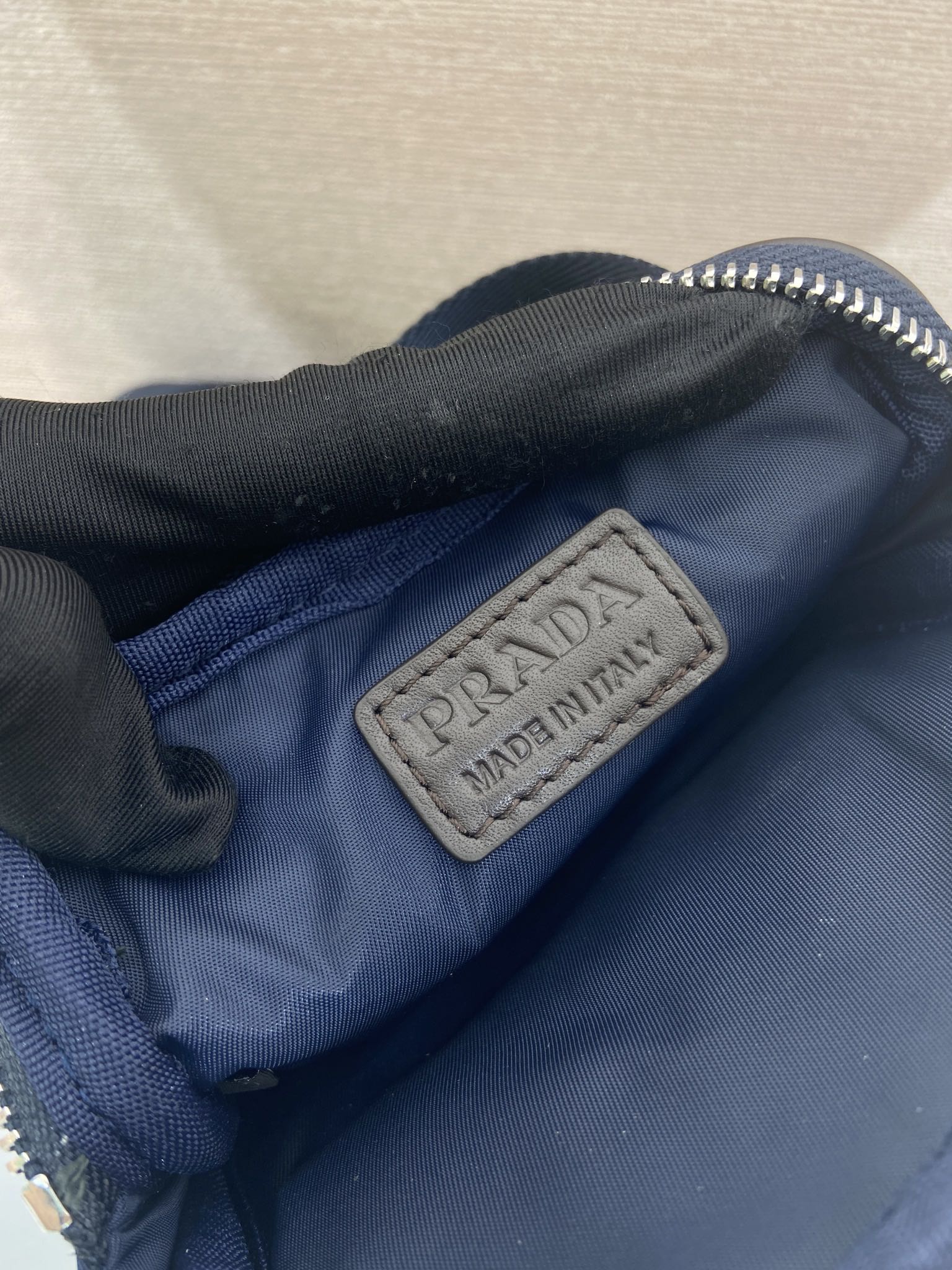Prada 2026 Mobile Phone Chest Bag Blue Brown Recycled Nylon With Saffiano Leather