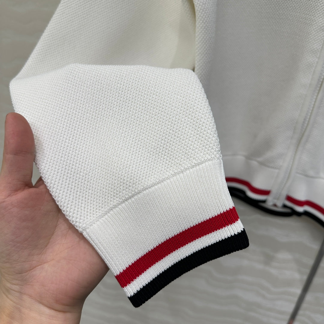 CD Knitted Zipper Jacket White Rayon Polyester