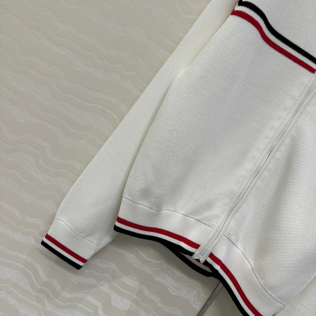 CD Knitted Zipper Jacket White Rayon Polyester