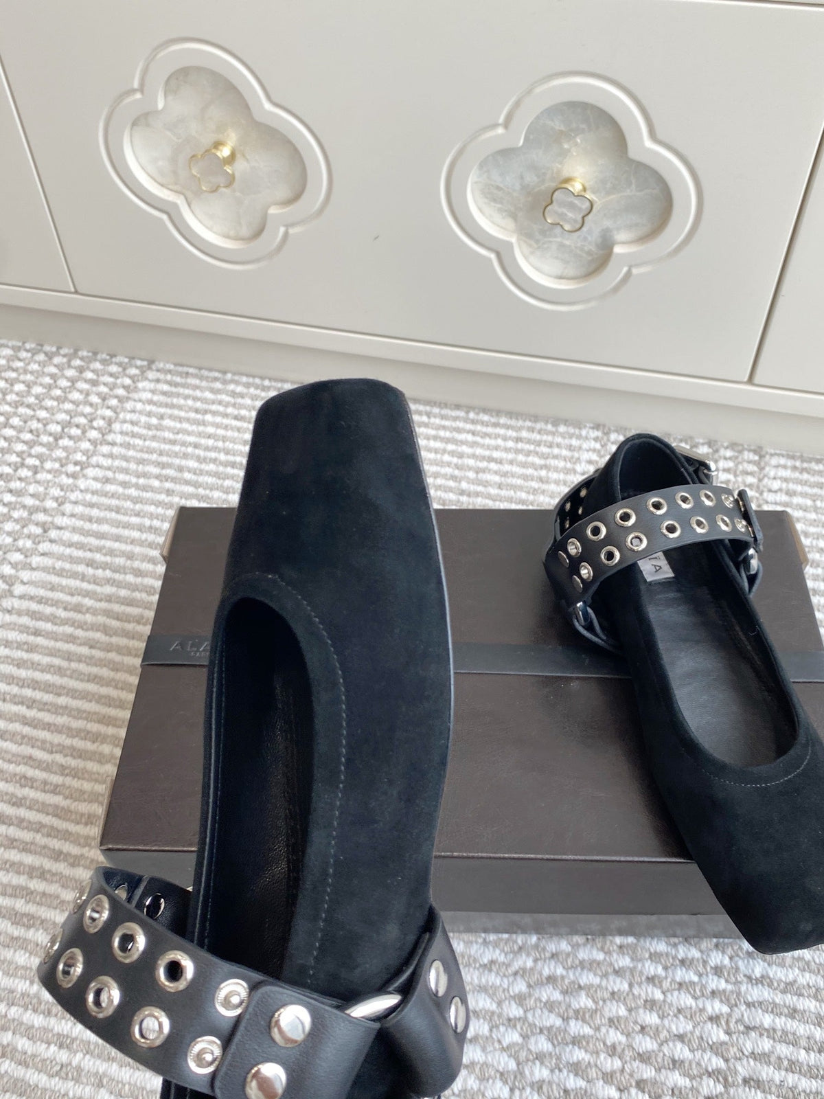 Alaia 25 Biker Ballet Flats Black Suede 291058