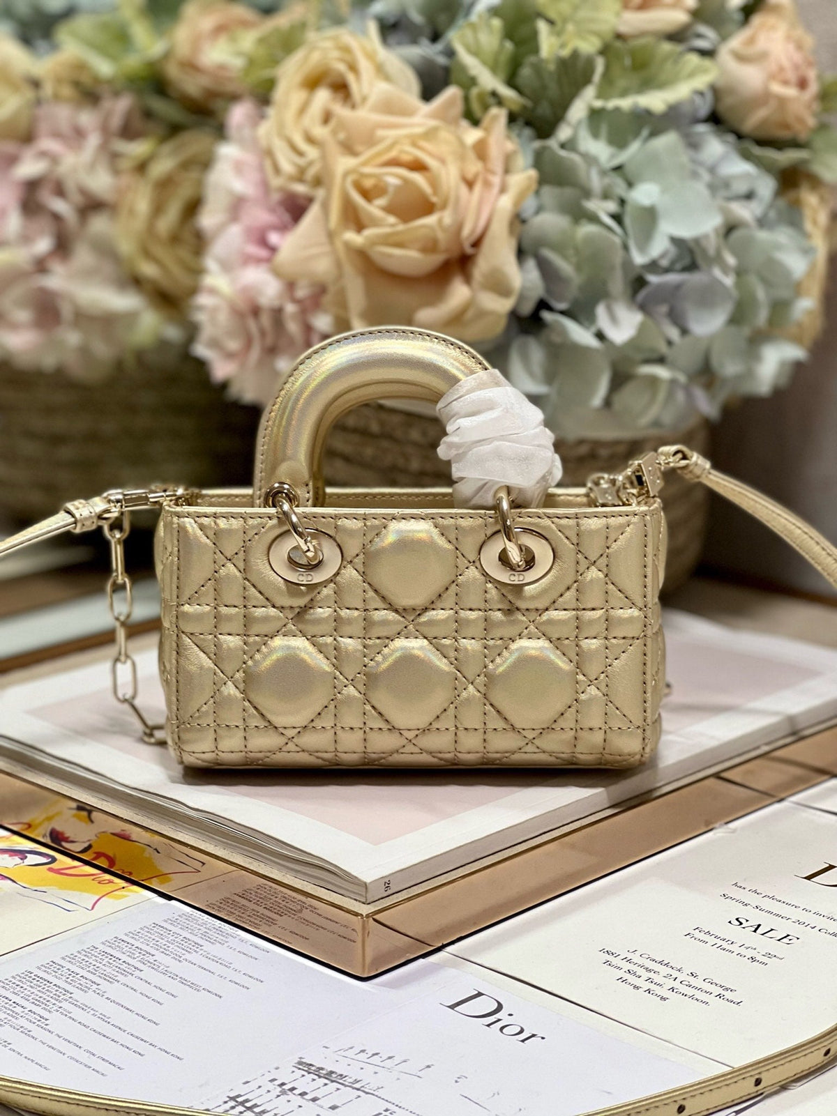 CD Lady D-Joy 16 Gold Lambskin 336621