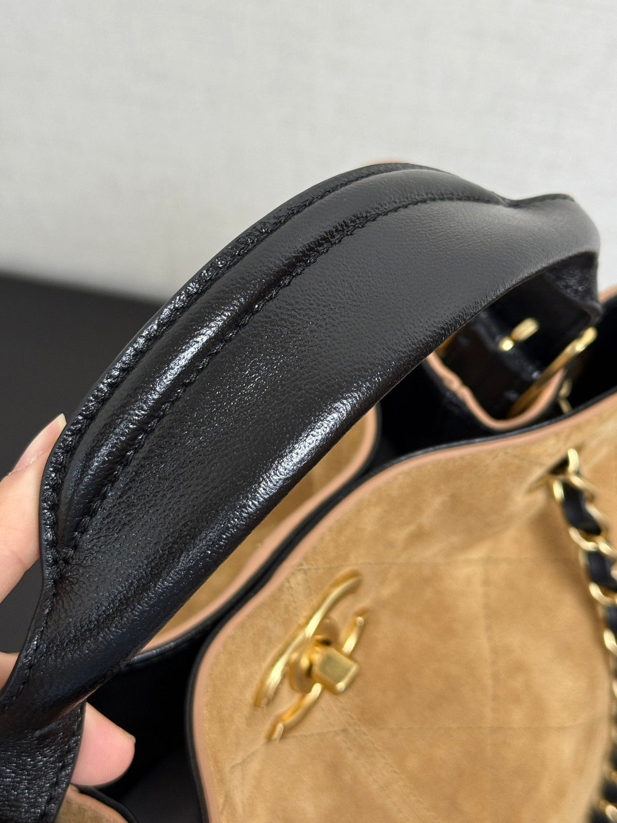 CC 25A Tote 28cm Brown Suede Black Calfskin