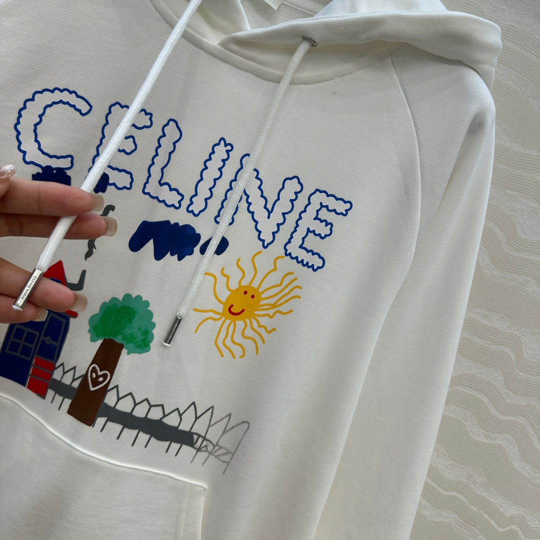 Celine 25 Hooded Sweatshirt White mix colors Cotton