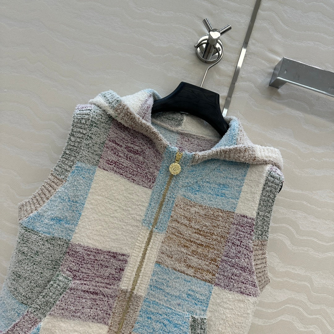 CC Hooded Vest Multicolor Polyester Acrylic Fibers Wool