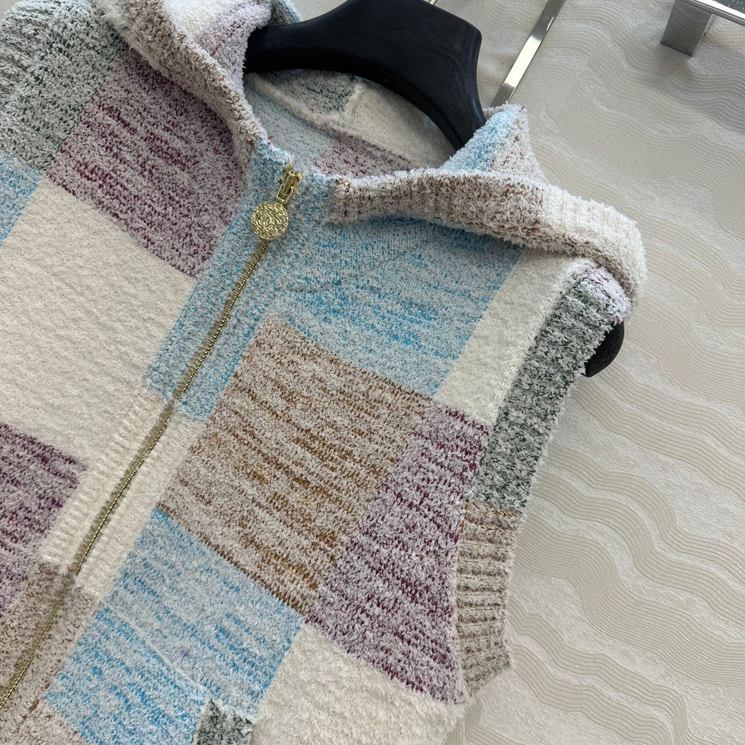 CC Hooded Vest Multicolor Polyester Acrylic Fibers Wool