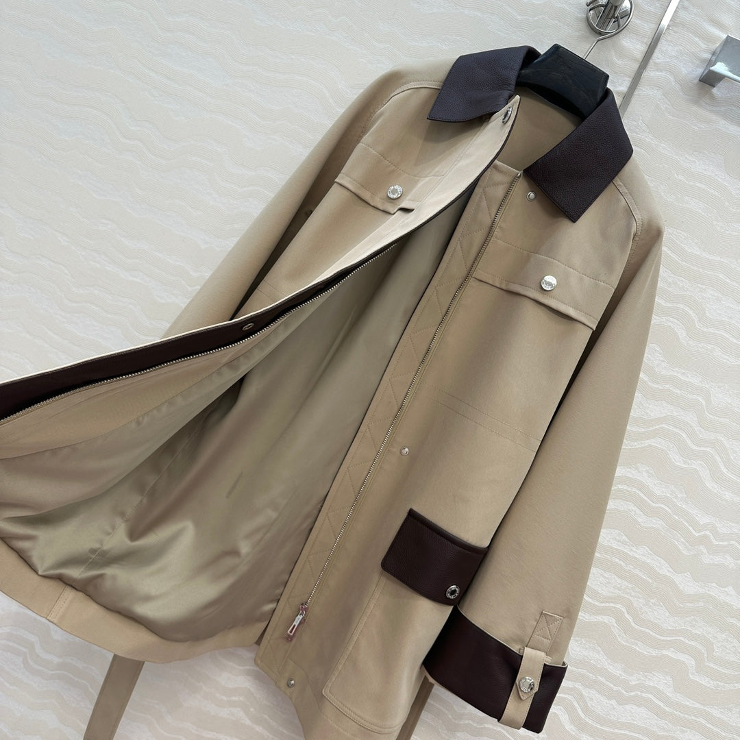 HM 25 Jacket Light Brown Fabric Mixed With Leather 02654