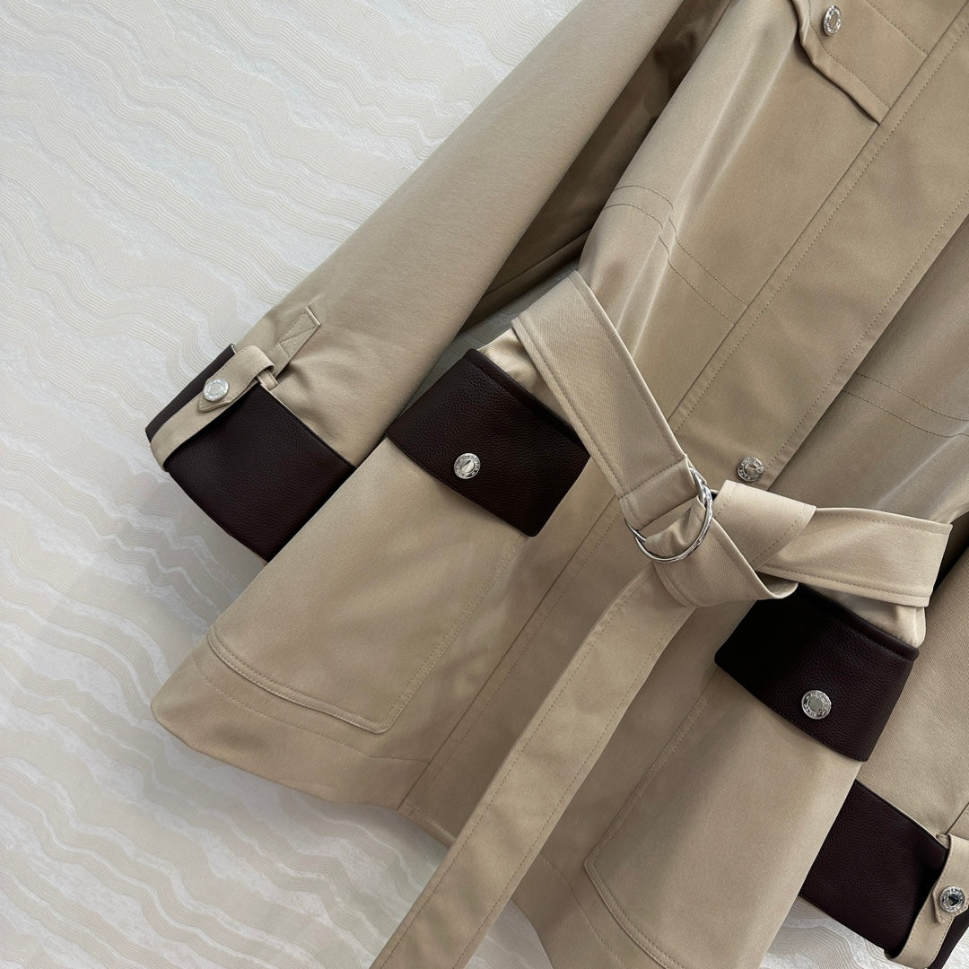 HM 25 Jacket Light Brown Fabric Mixed With Leather 02654
