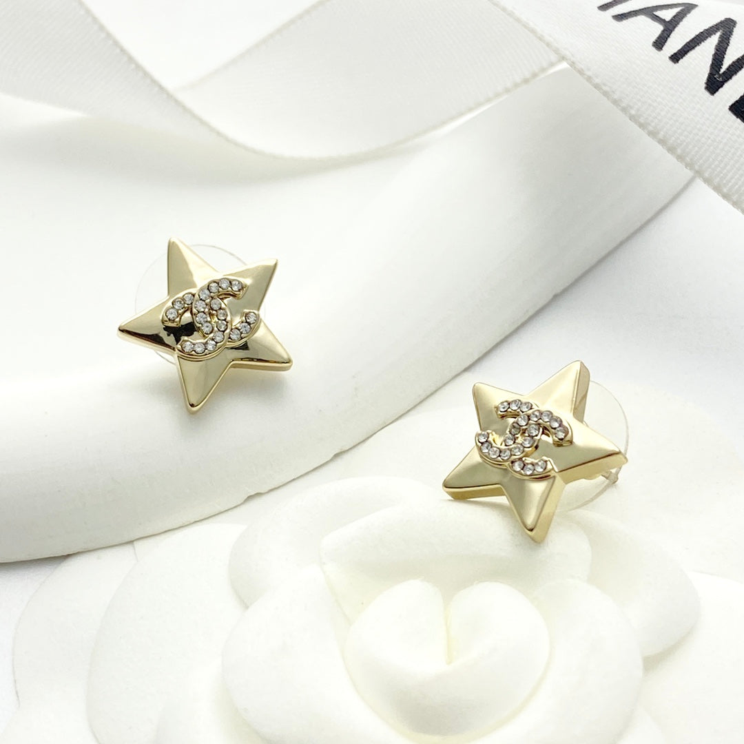 CC Light Gold Double C Star Earrings