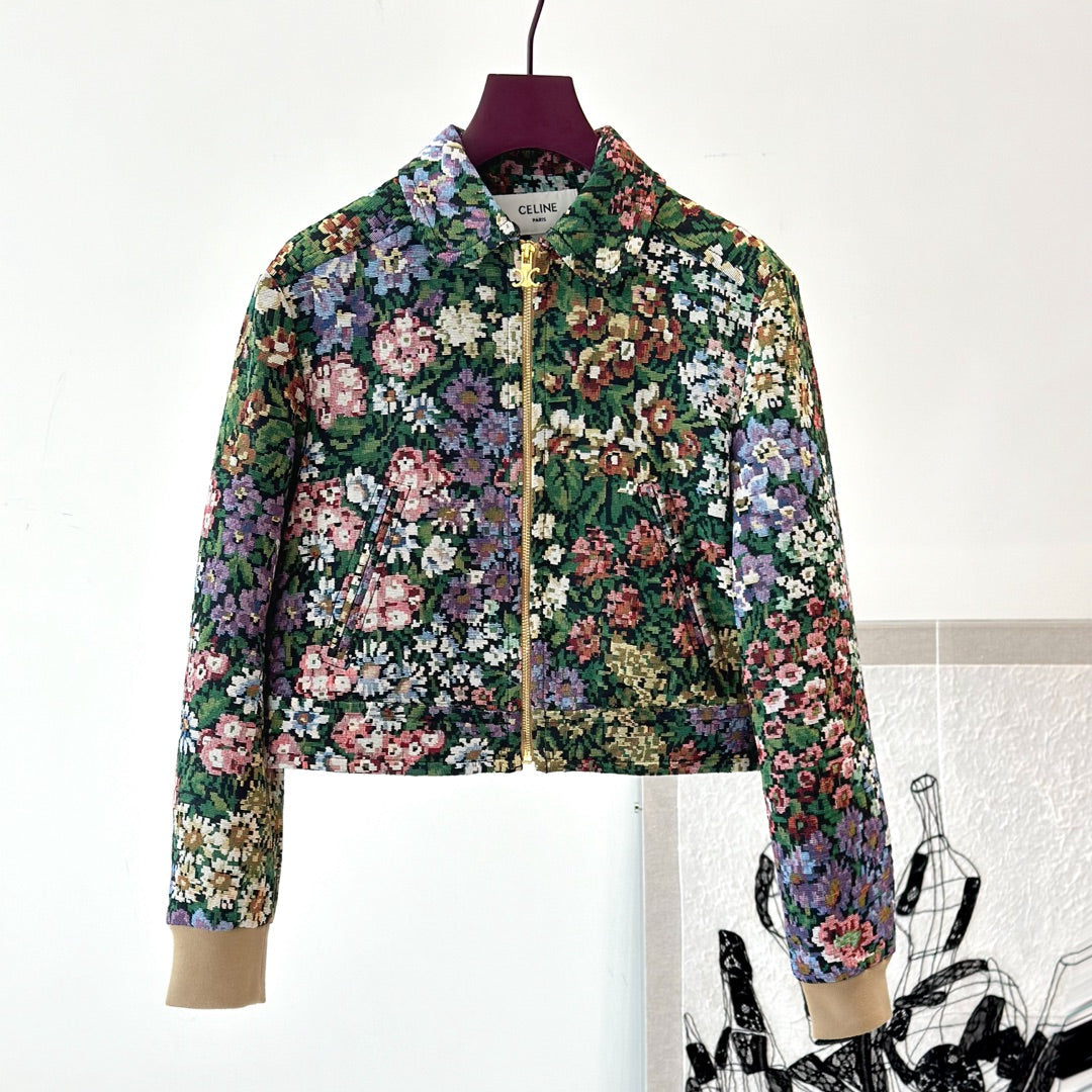 Celine 25 Flower Jacket Green mix colors Cotton