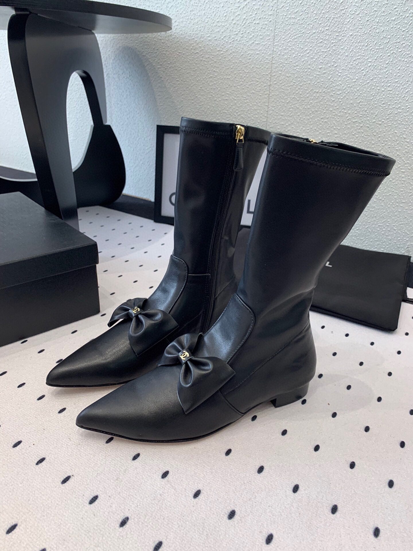 CC 25 Bow-knot Short Boot Black Sheepskin 514063