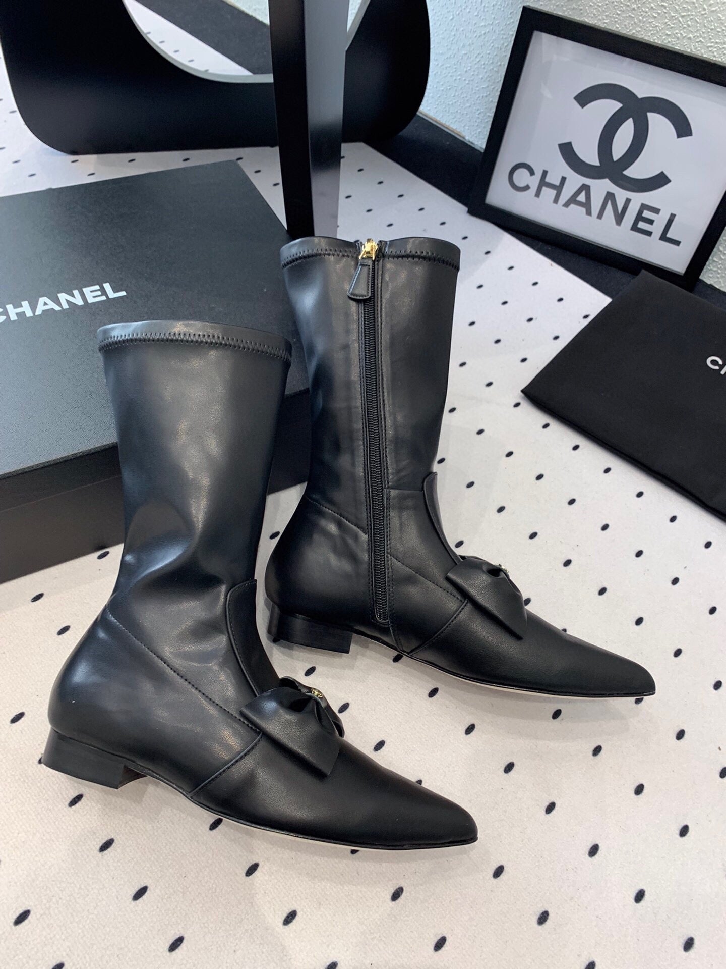 CC 25 Bow-knot Short Boot Black Sheepskin 514063