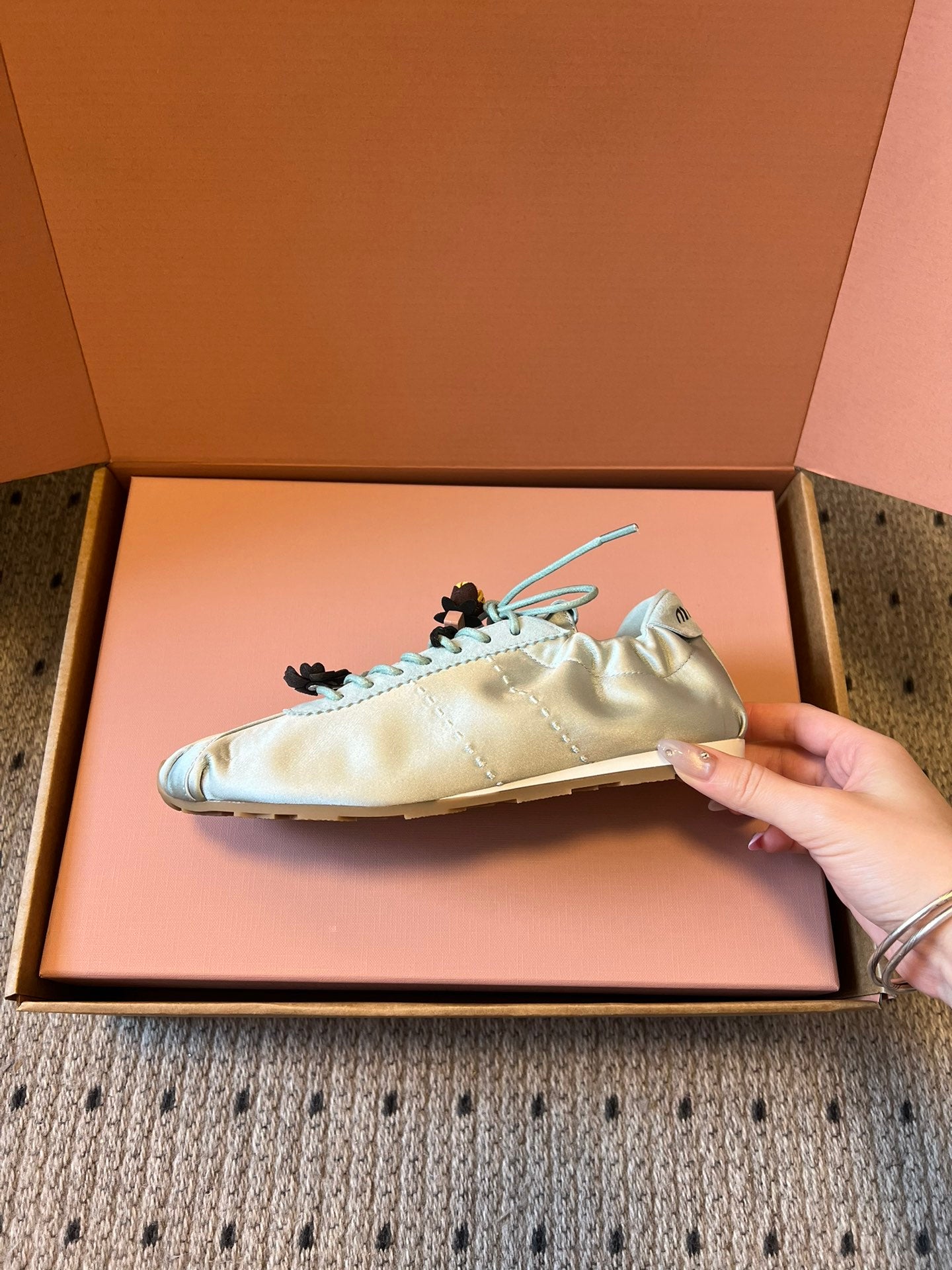 Miu Miu 2026 Plume Sneaker With Floral Charm Satin 621342