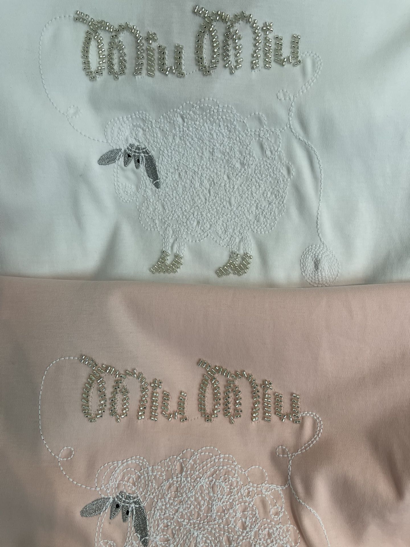 Miumiu 2026 Embroidered Sheep Short-Sleeve T-Shirt Cotton 343442