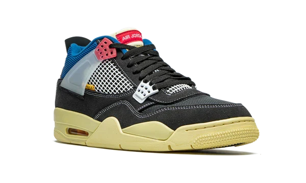 Nike Air Jordan 4 Retro Black Yellow Blue Mesh Suede