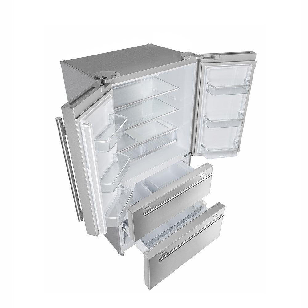 Forno FFRBI1820-40SG 36″ Moena Refrigerator FORNO ALTA QUALITA Freestanding French Doors With Ice Maker and Decorative Grill, 19.2 cu.ft.
