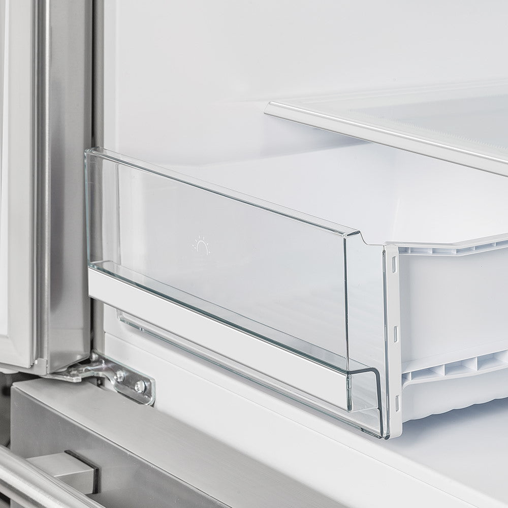 Forno FFRBI1820-40SG 36″ Moena Refrigerator FORNO ALTA QUALITA Freestanding French Doors With Ice Maker and Decorative Grill, 19.2 cu.ft.
