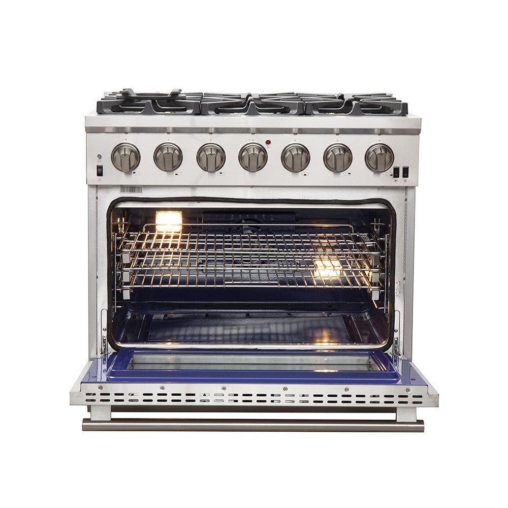 Forno FFSGS6260-36 36” Capriasca with FORNO ALTA QUALITA Pro-Style Gas 6 Italian Burners 120,000 BTU All 304 Stainless Steel