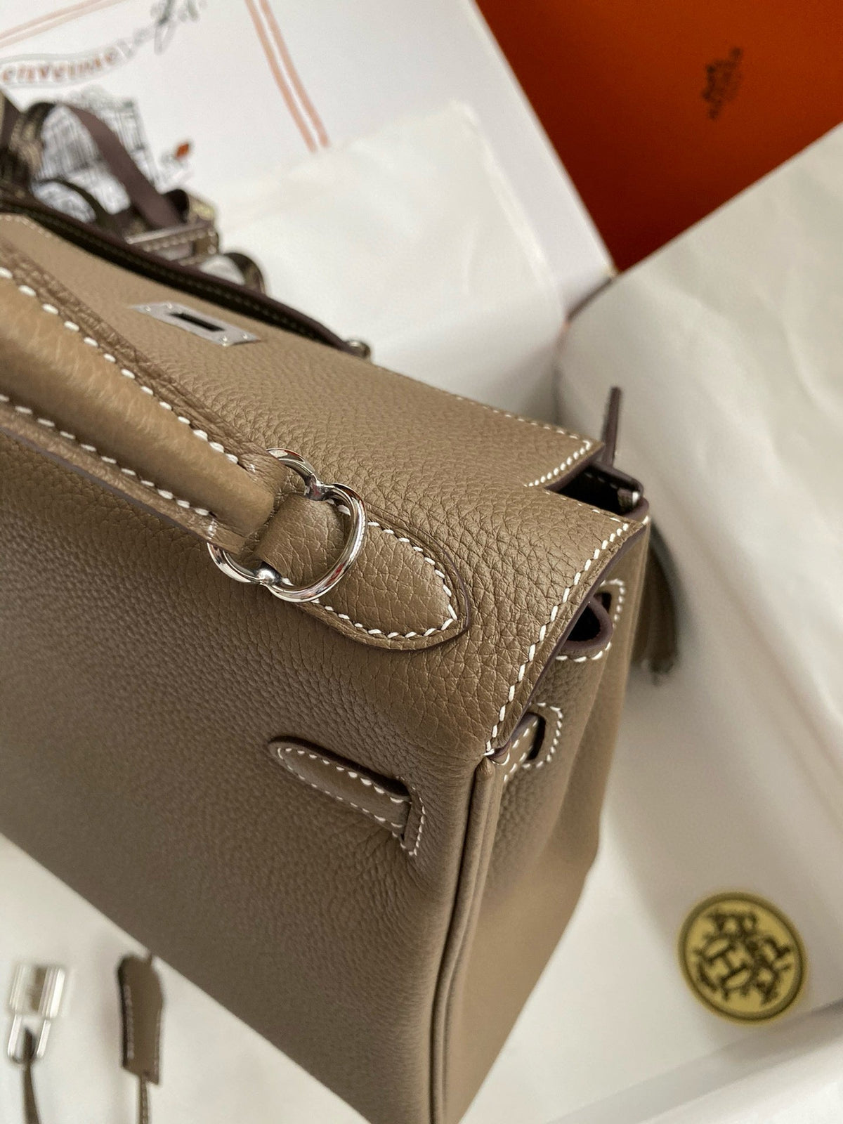 HM KELLY 28CM BROWN TOGO SILVER HARDWARE