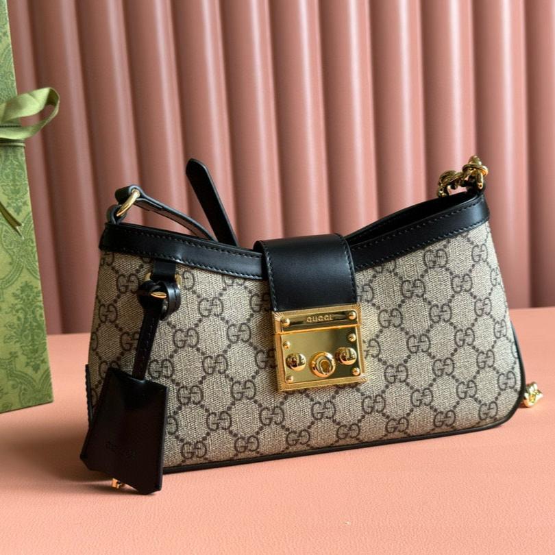 GG PADLOCK SMALL 24 BEIGE CANVAS BLACK CALFSKIN
