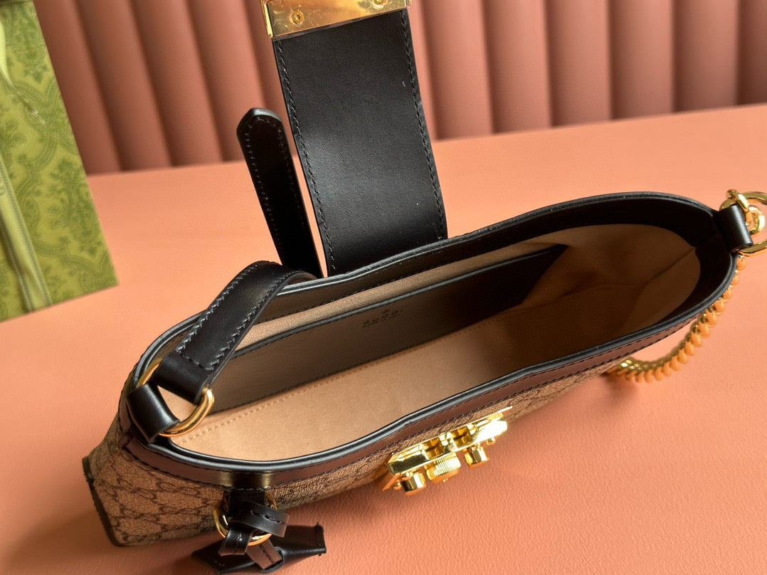 GG PADLOCK SMALL 24 BEIGE CANVAS BLACK CALFSKIN