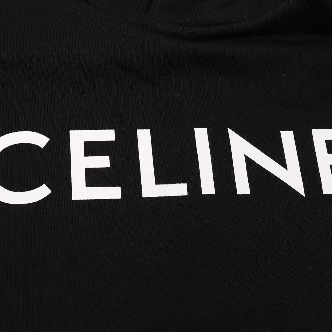 Celin Loose Hoodie Black Fleece White Logo