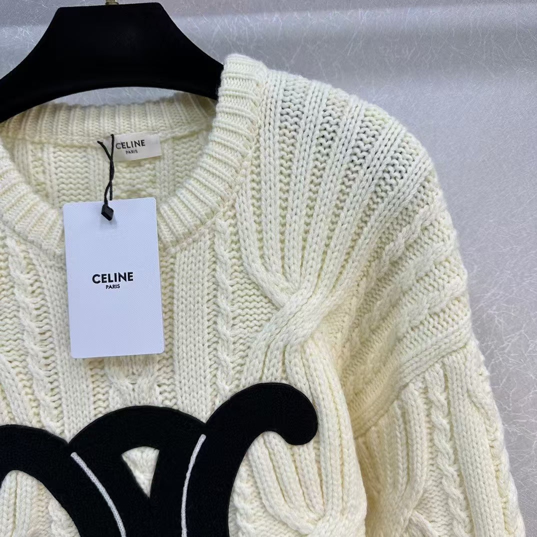 Celin Black Triomphe Cream Sweater