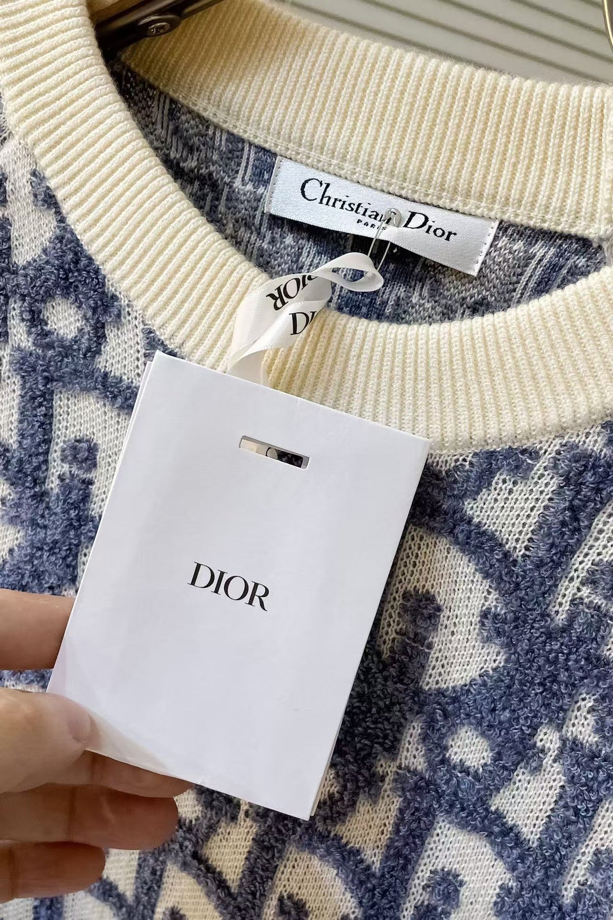 CD Oblique Sweater White Blue Wool