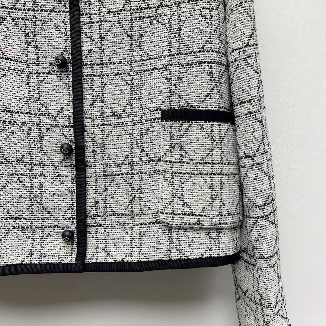 Dior Tweed Jacket Gray Black Cotton Polyester