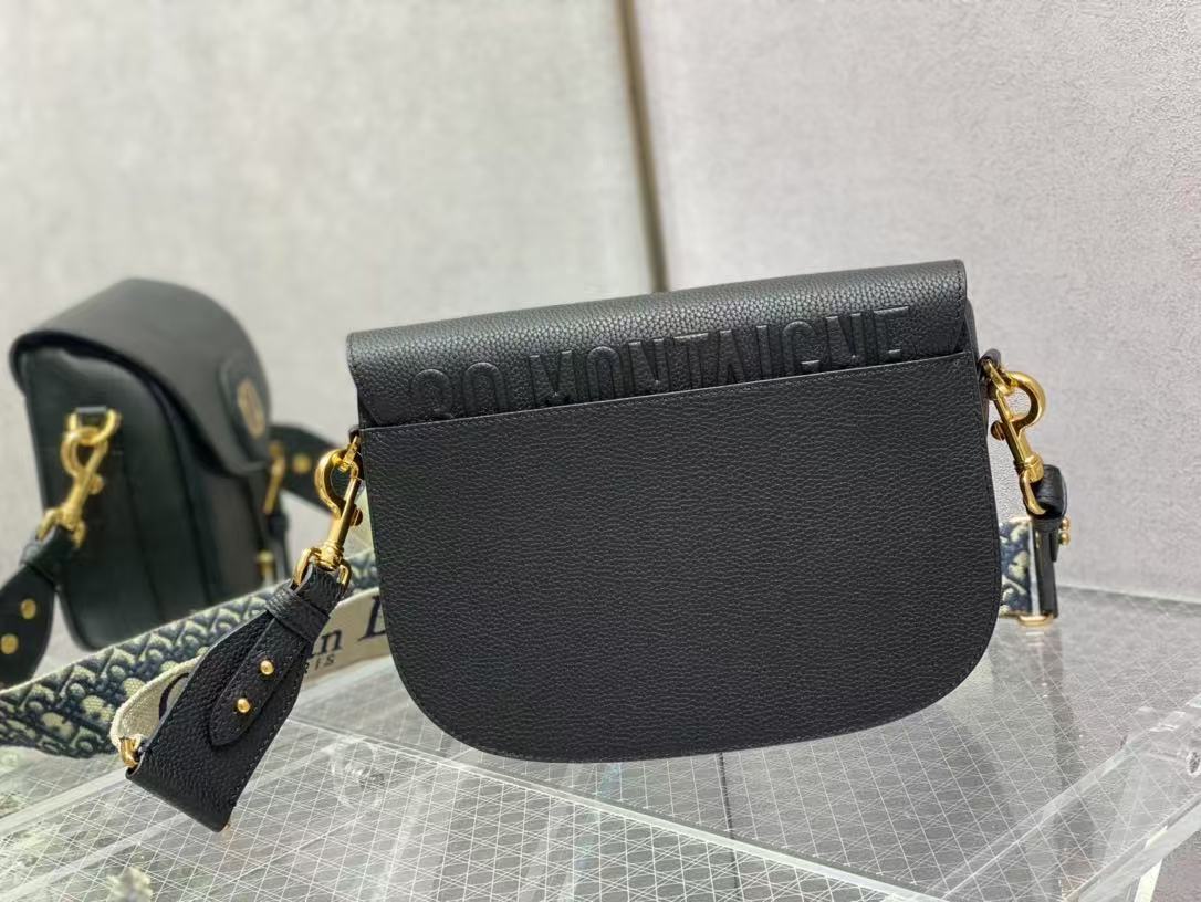 CD Bobby Bag Black Pebbled Leather Gold Hardware
