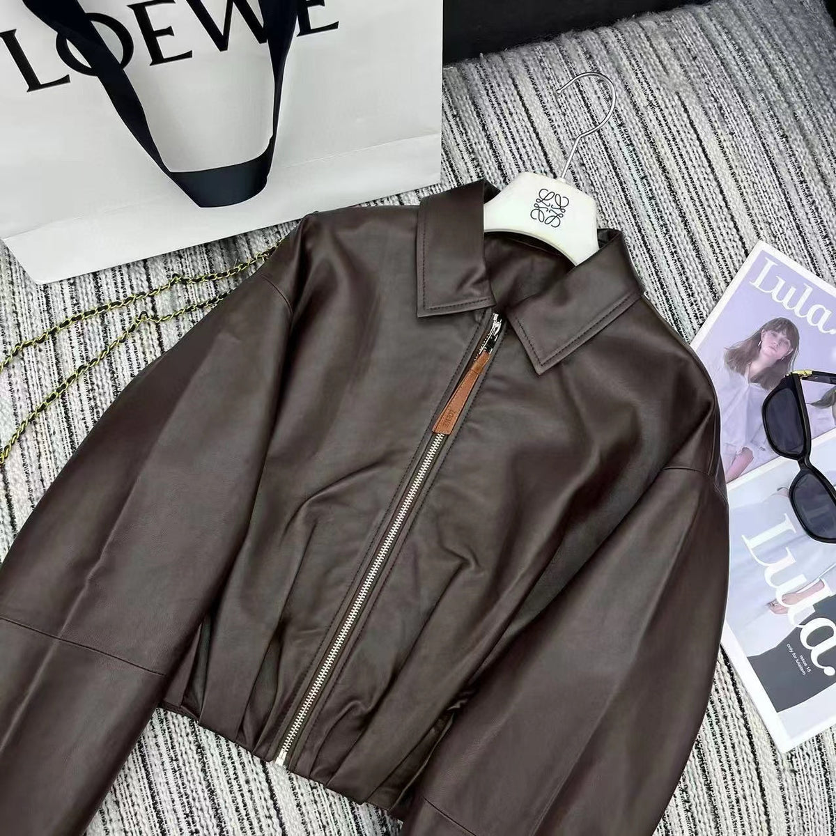LOEWE Draped Jacket Brown Nappa Lambskin