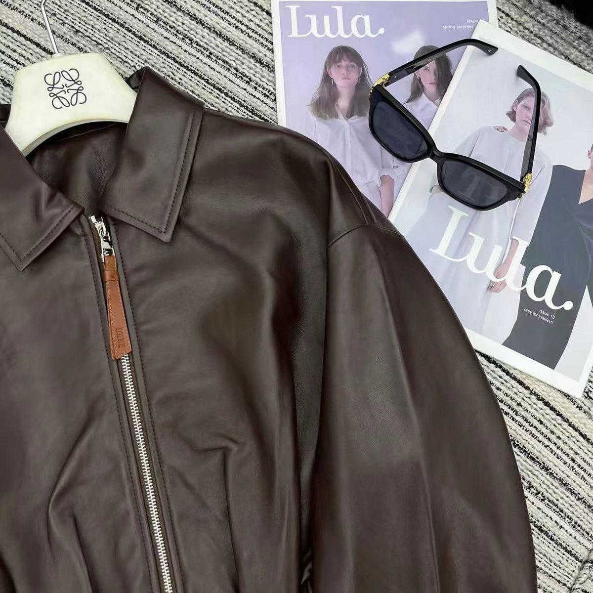 LOEWE Draped Jacket Brown Nappa Lambskin