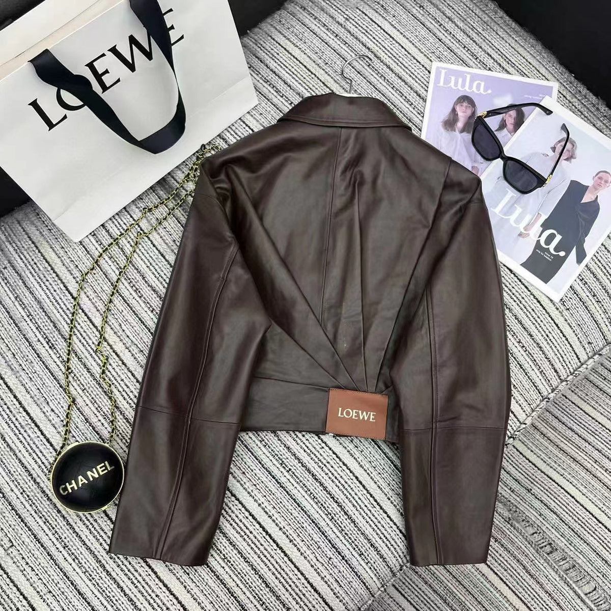 LOEWE Draped Jacket Brown Nappa Lambskin