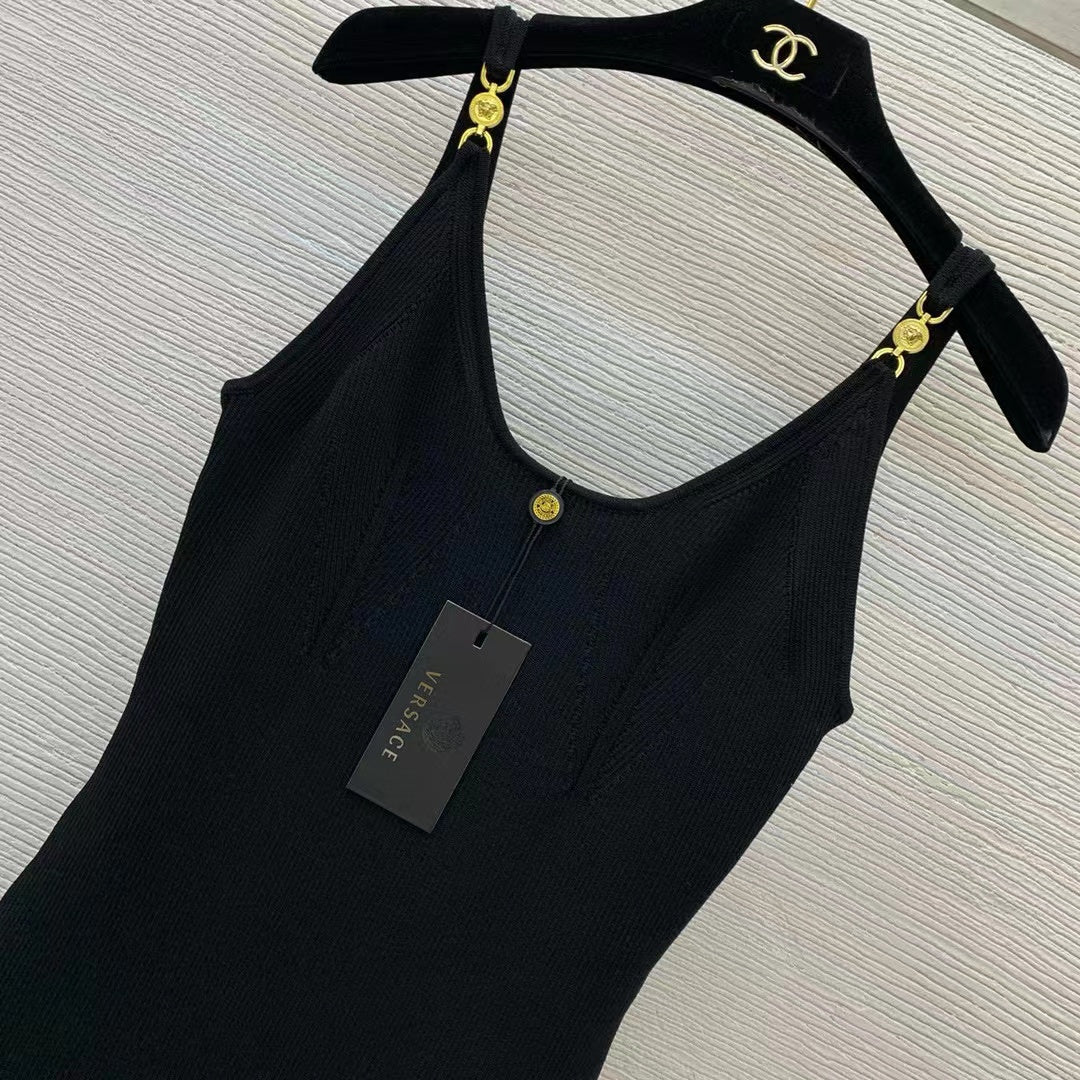 VERSACE RIBBER STRETCH BLACK KNIT DRESSSZ