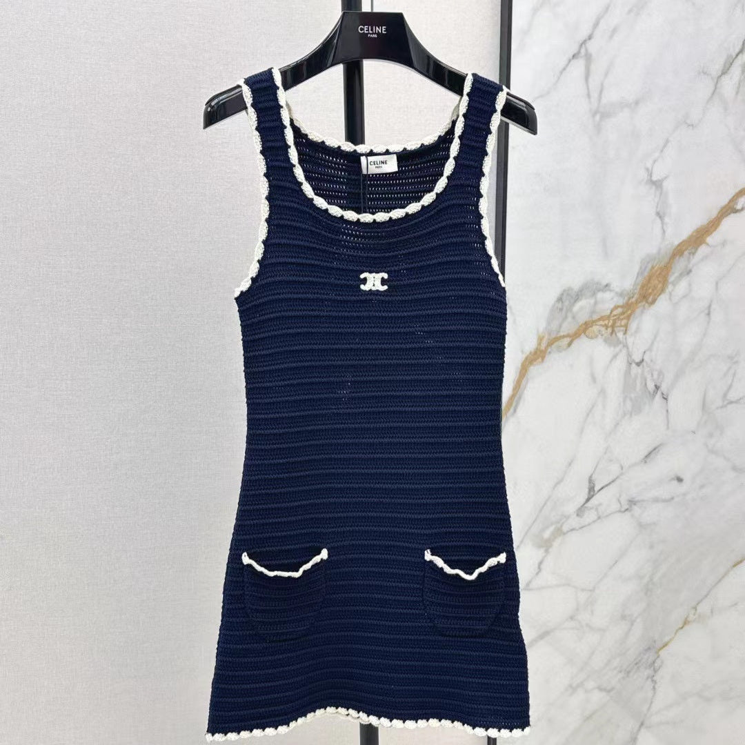 Celine Vest Dress Blue White Cotton