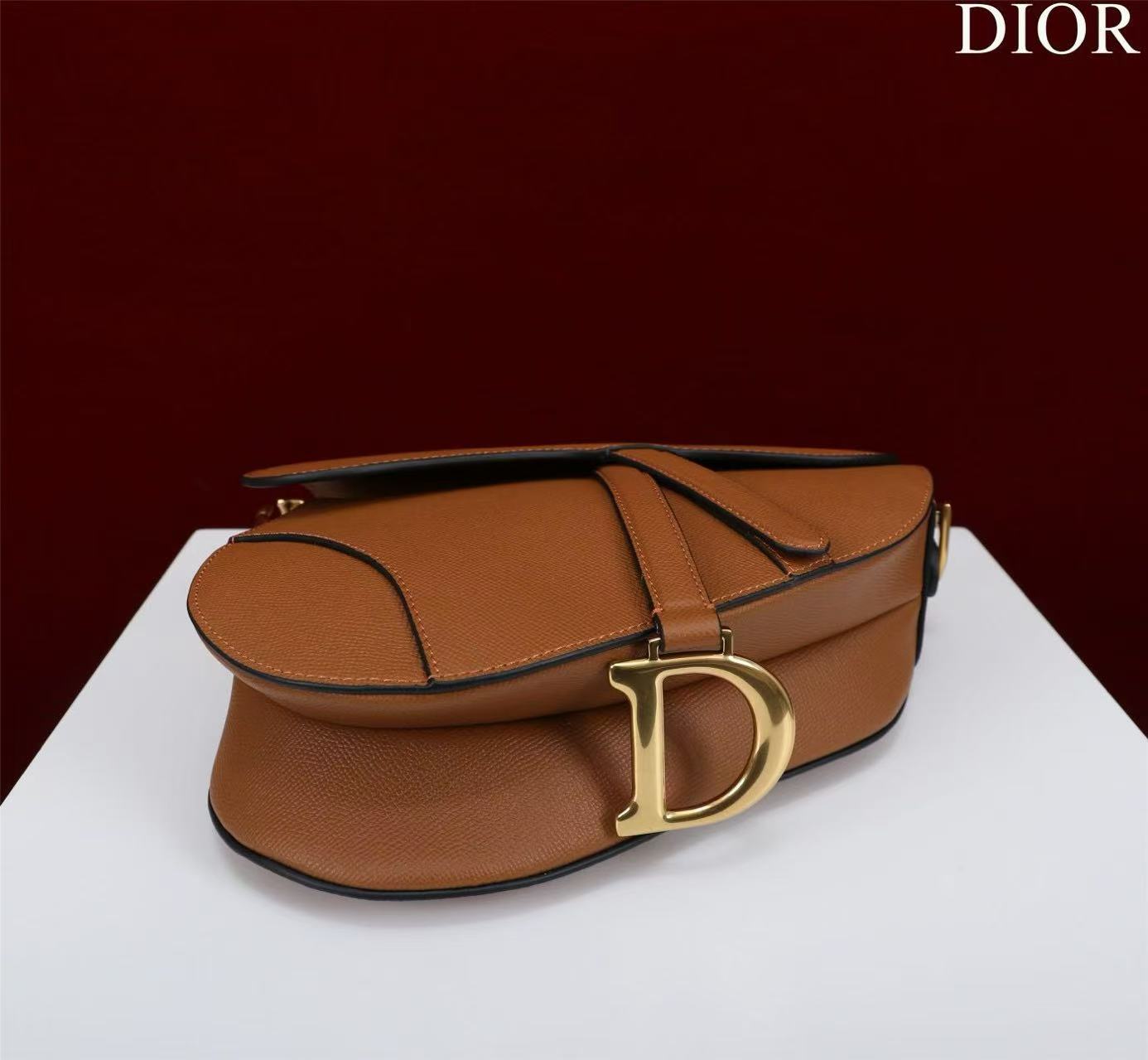 CD Saddle Bag Strap Brown Gold  Grained Calfskin