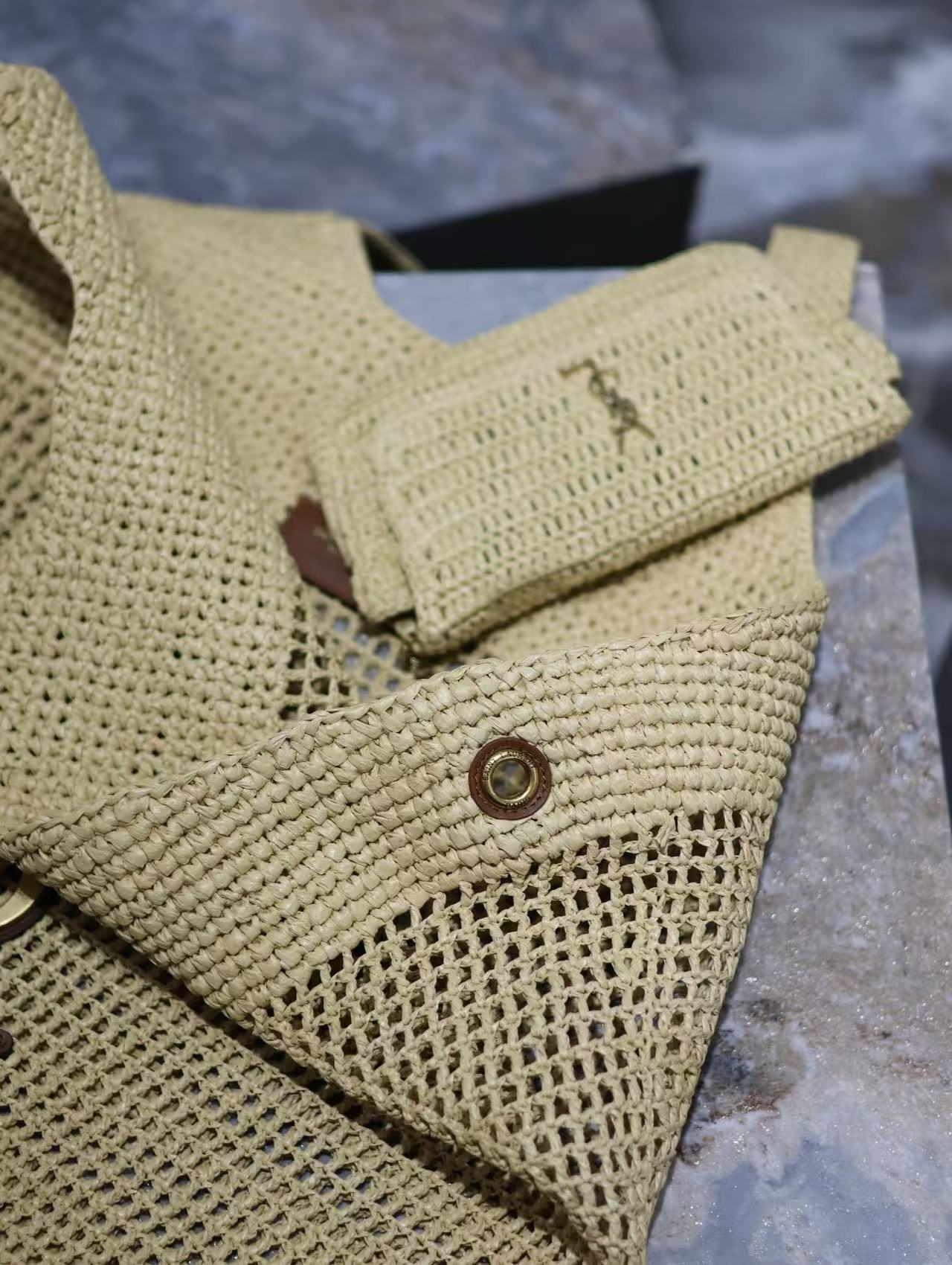 YSL Icare Bag Beige Woven Raffia