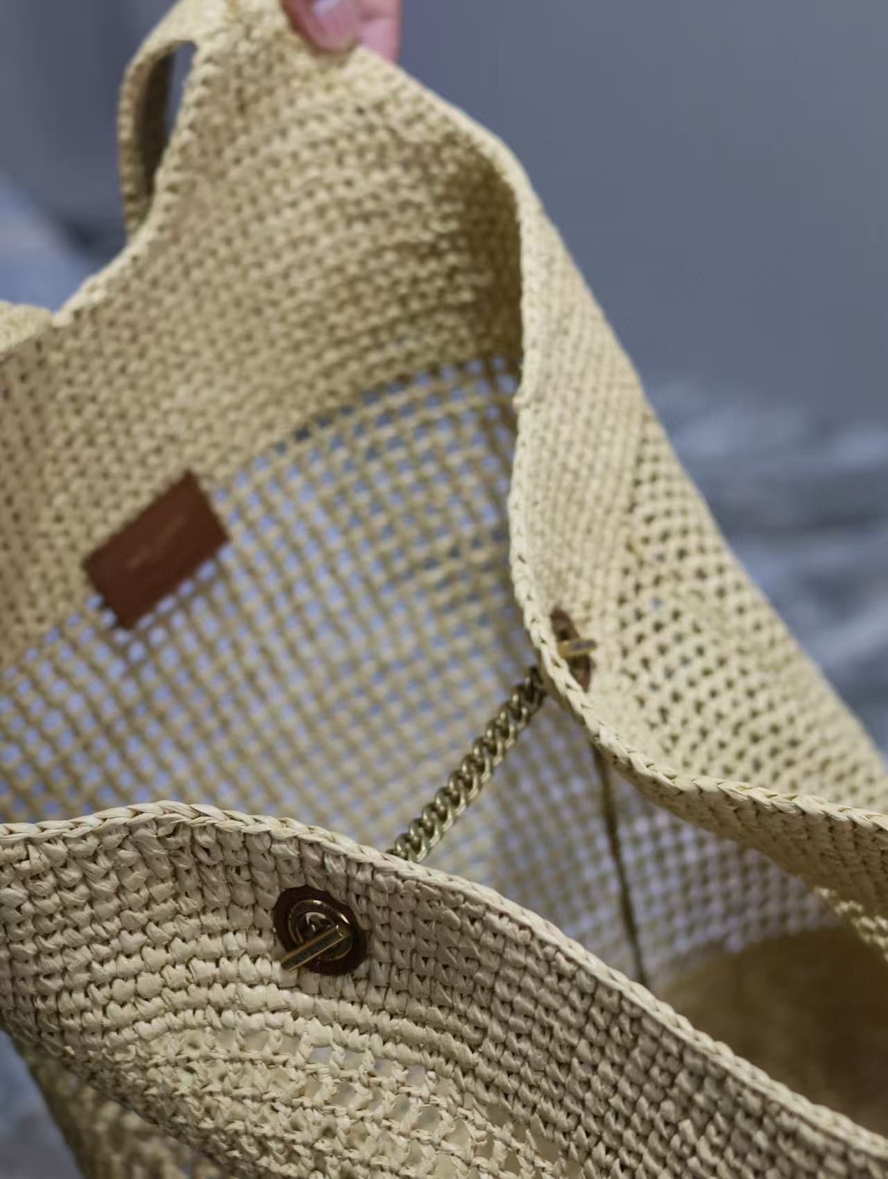 YSL Icare Bag Beige Woven Raffia