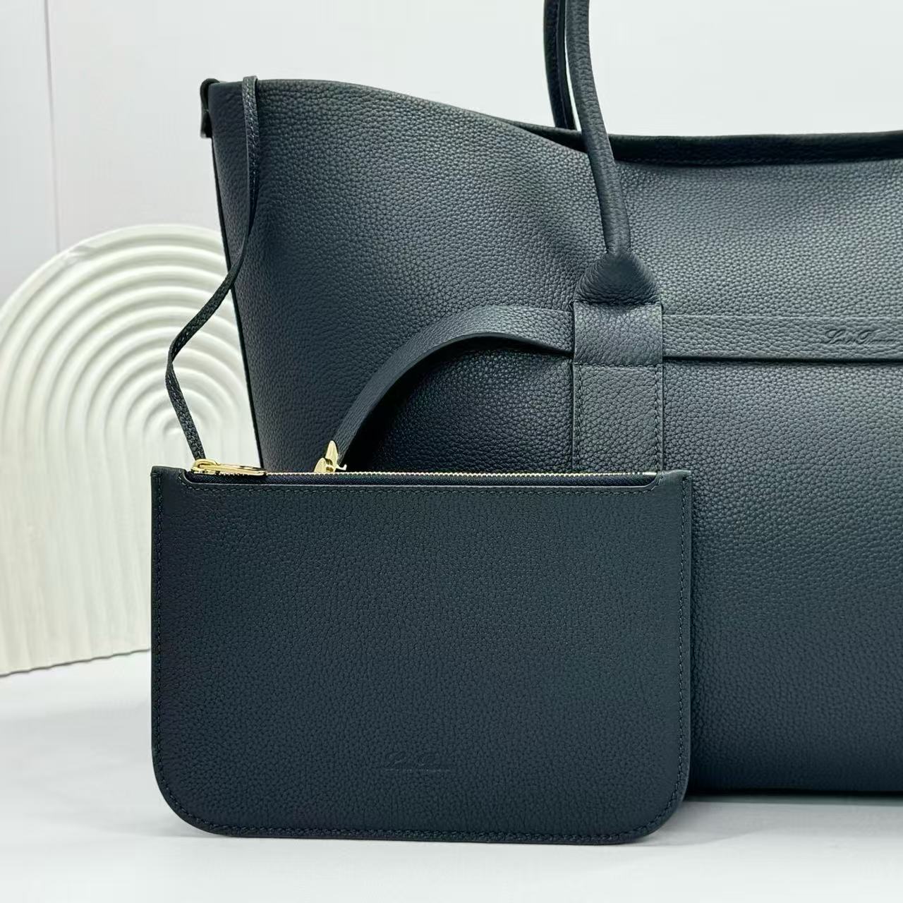 Loro Piana Ghiera Tote 40cm Bag Deep Blue Calfskin