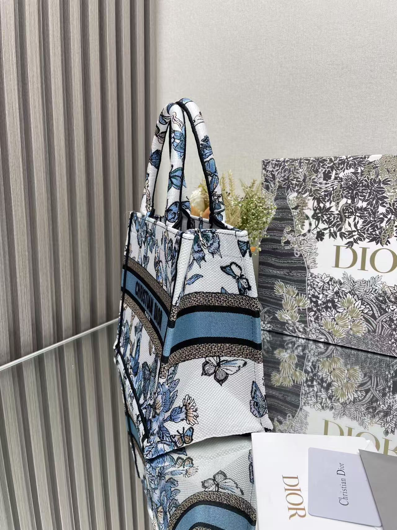 CD 2025 Butterfly Book Tote Blue White Canvas