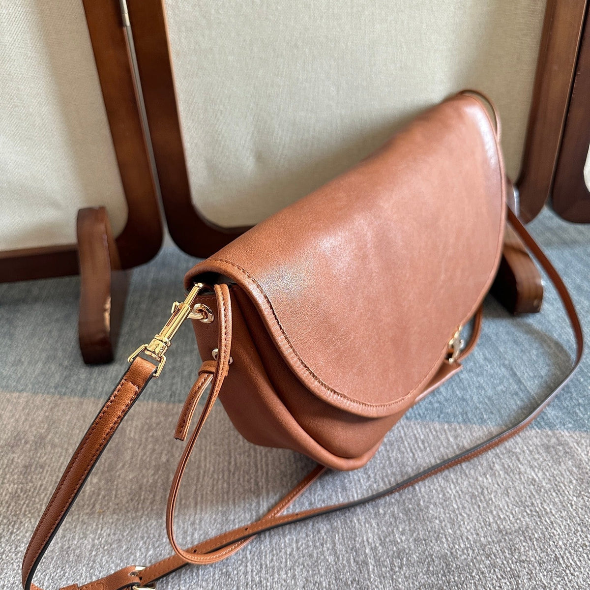 Celine 2025 Halfmoon Soft Triomphe Bag Brown Shiny Lambskin