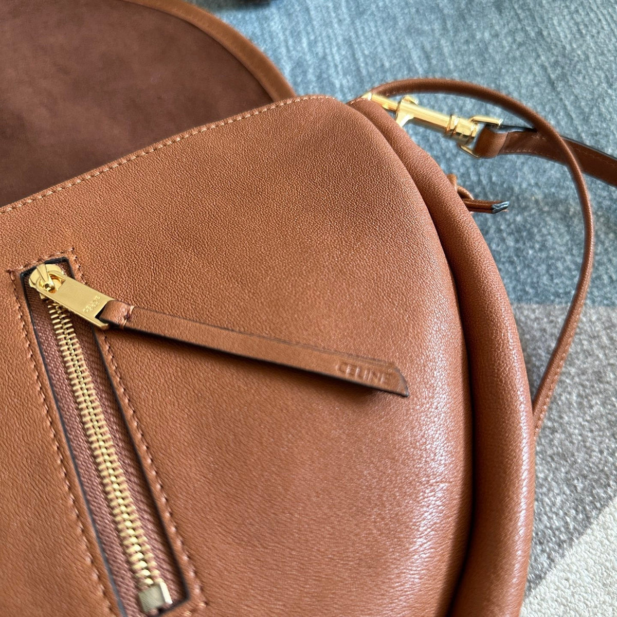 Celine 2025 Halfmoon Soft Triomphe Bag Brown Shiny Lambskin