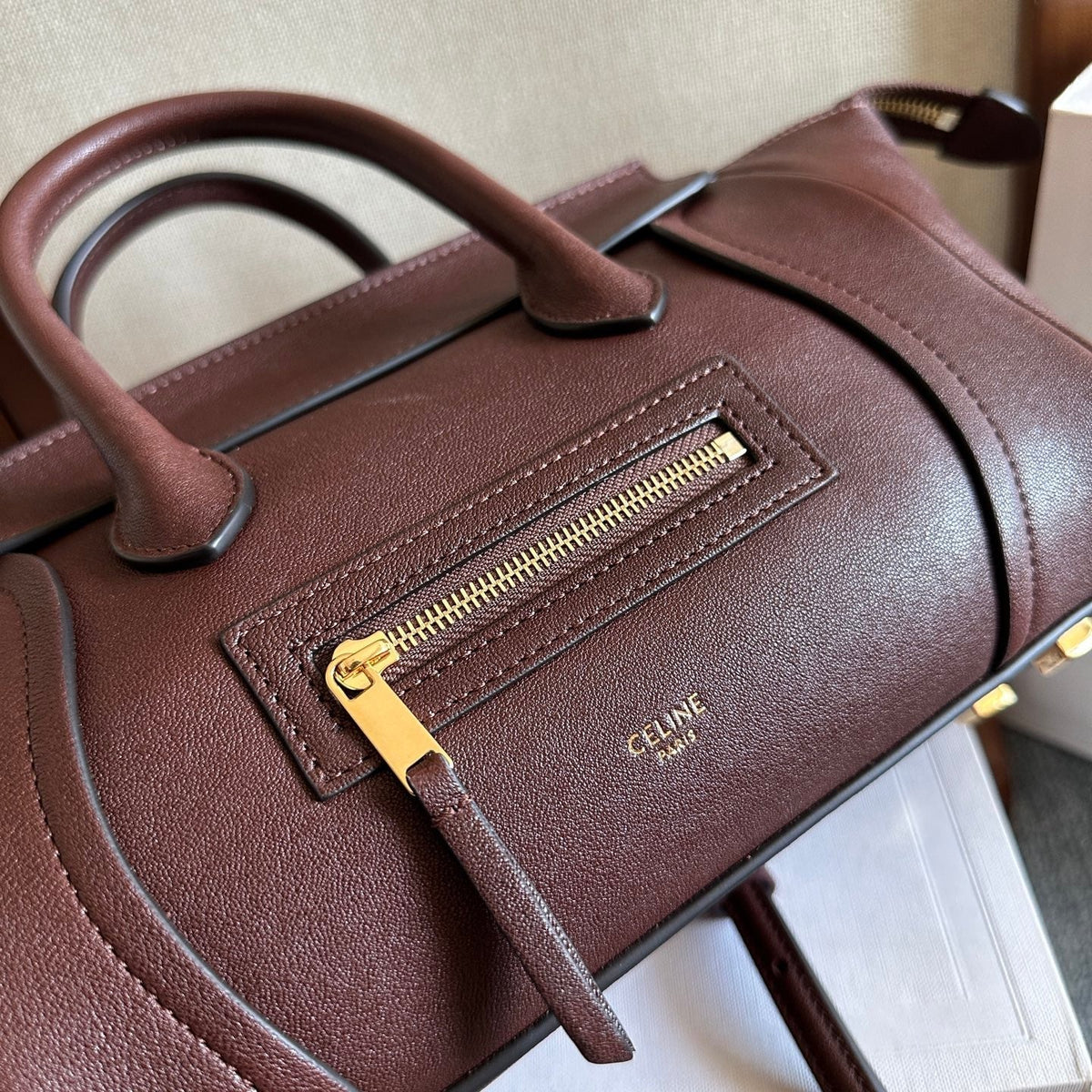 Celine 2025 Luggage Bag Burgundy Leather