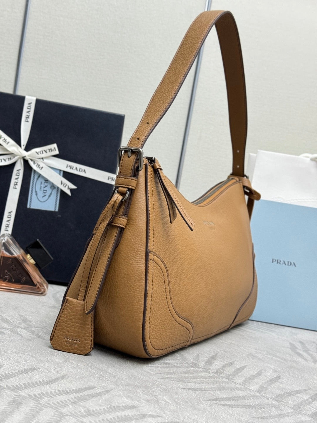 Prada 2026 Aimée Shoulder Bag 36cm Brown Leather