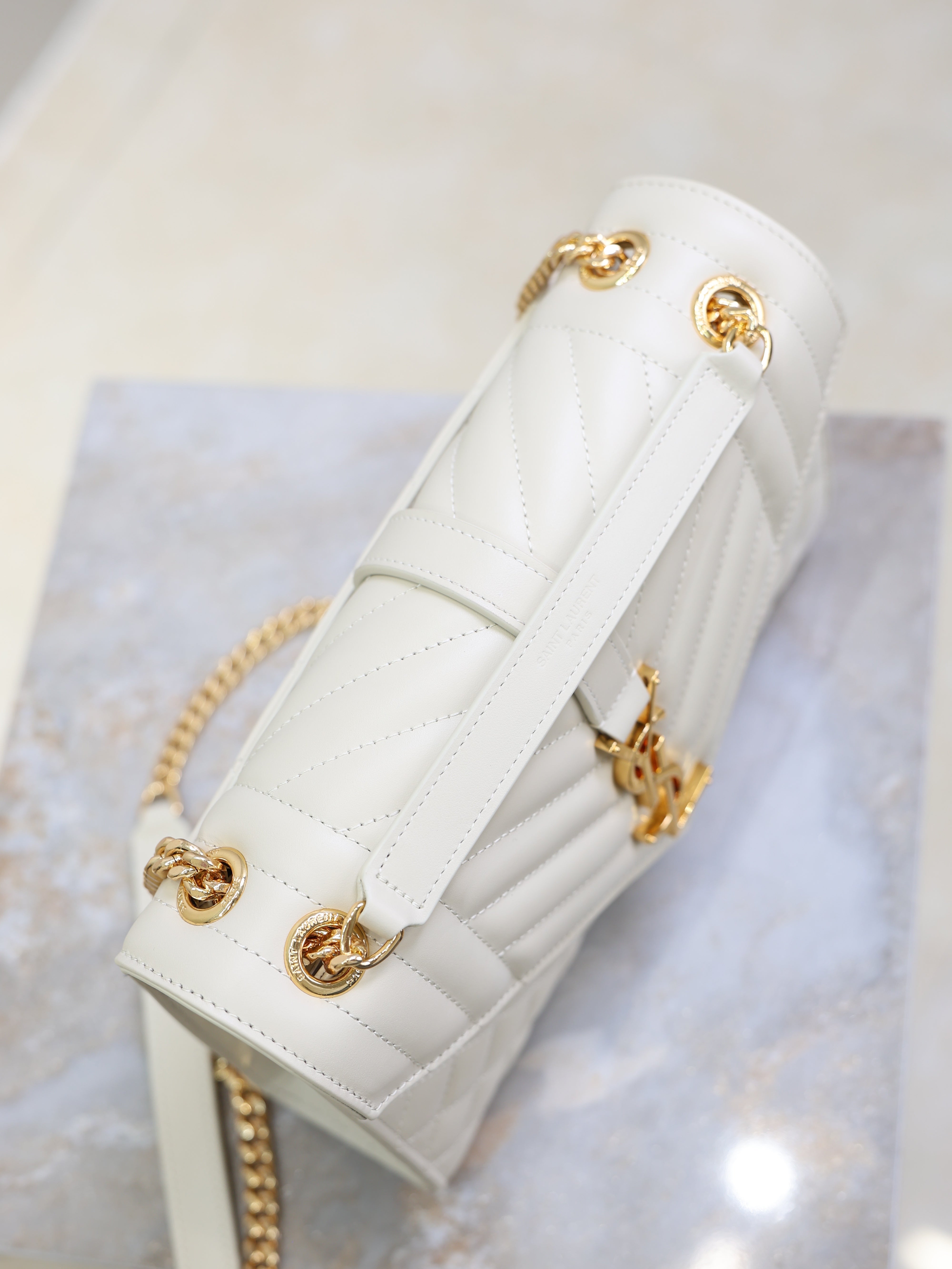 YSL 2026 Envelope In Quilted Grain De Poudre White Embossed Leather