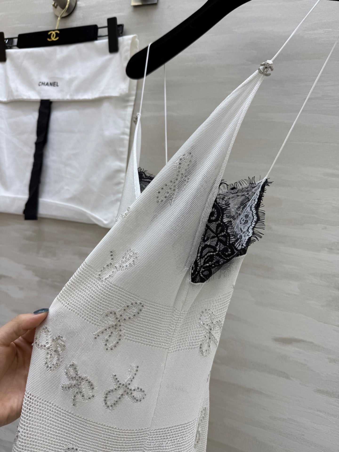 Chanel 2026 Camisole Dress White Lace Cotton
