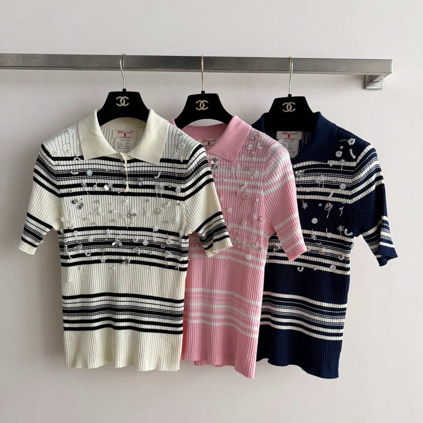 Chanel 2026 Striped Knit Polo Shirt Cashmere 166849