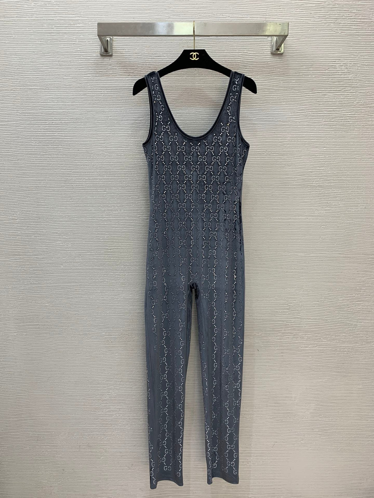 Gucci 2026 GG Crystal Embroidery Jumpsuit Blue Viscose Polyester