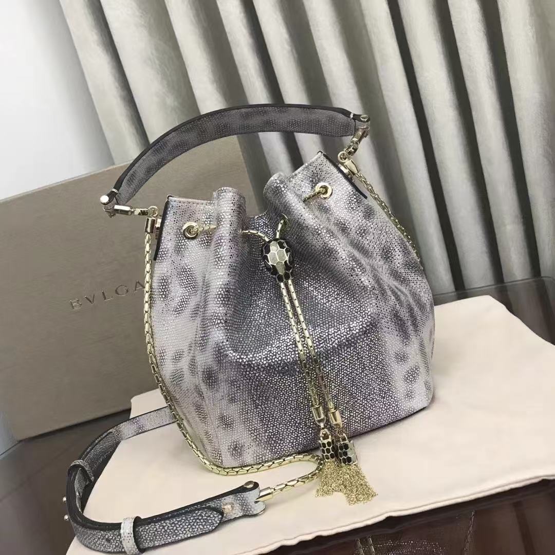 Bvlgari Serpenti Forever Small Bucket bag Grey Karung Leather