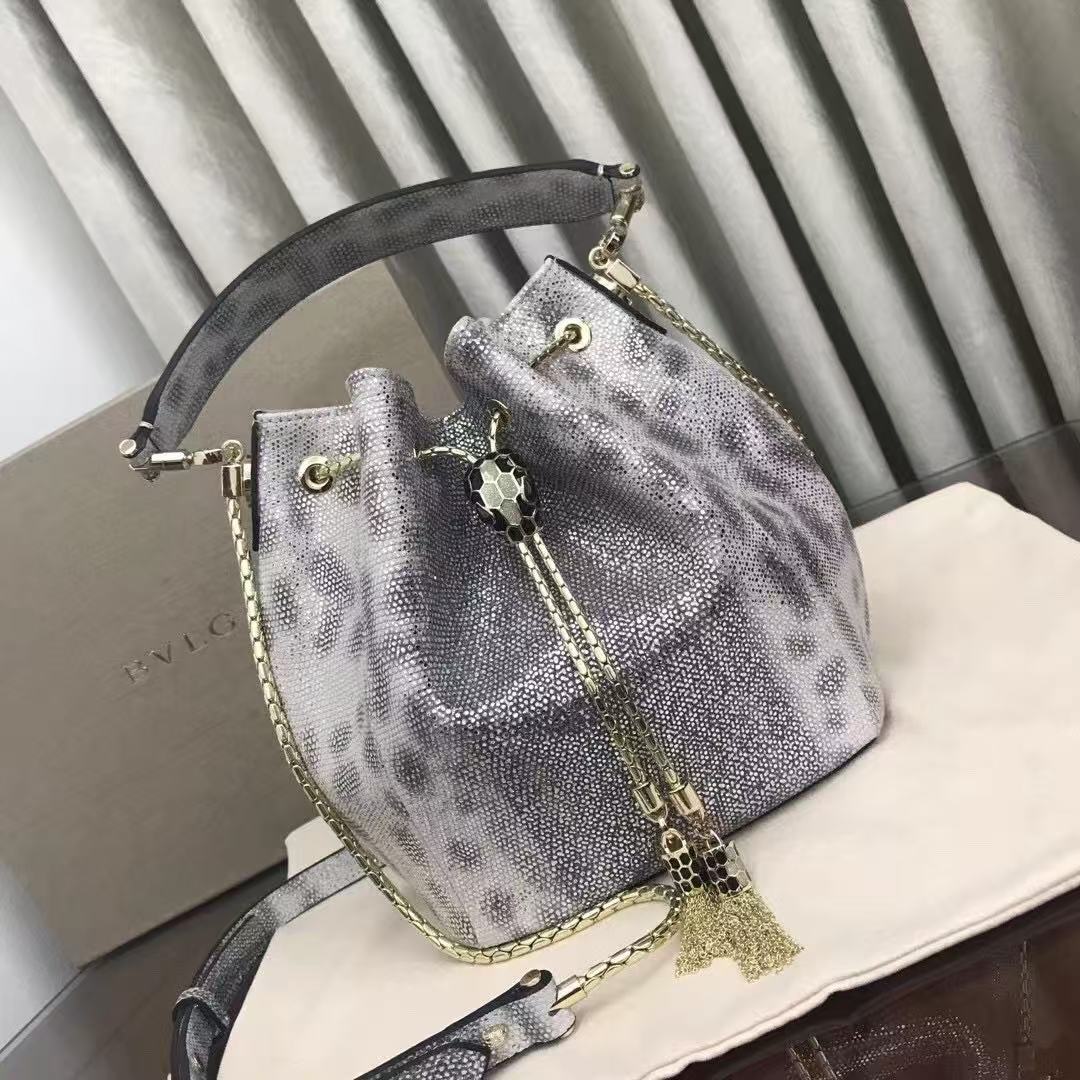 Bvlgari Serpenti Forever Small Bucket bag Grey Karung Leather