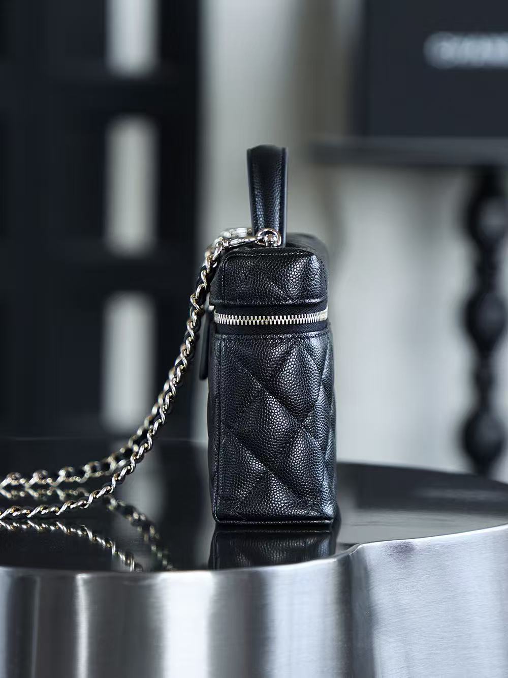 Chanel 2026 Vanity Bag 19.5cm Black Silver Caviar Leather
